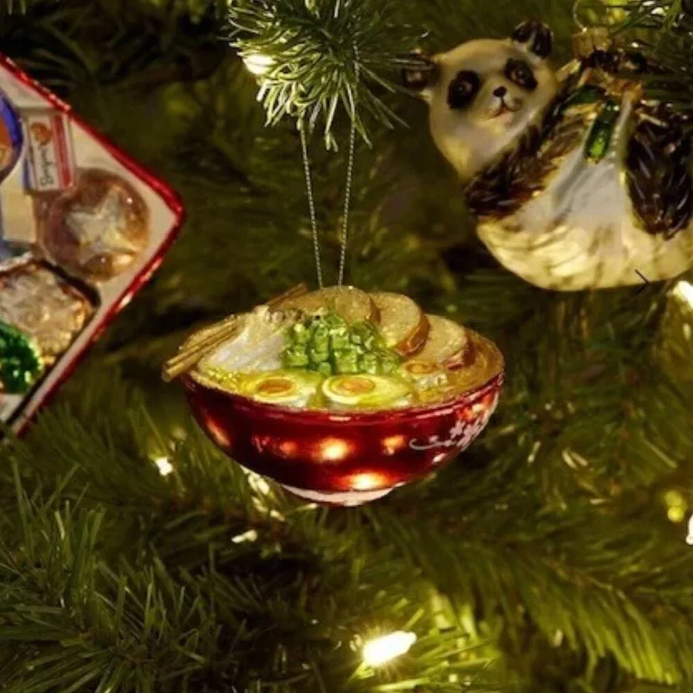 Ramen Bowl Glass Christmas Ornament With Chopsticks pho noodle soup‎